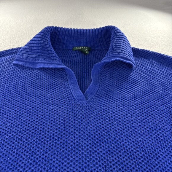 Ralph Lauren LRL Womens Sweater Med Cotton Blend Royal Blue V Neck Collar - Picture 3 of 10